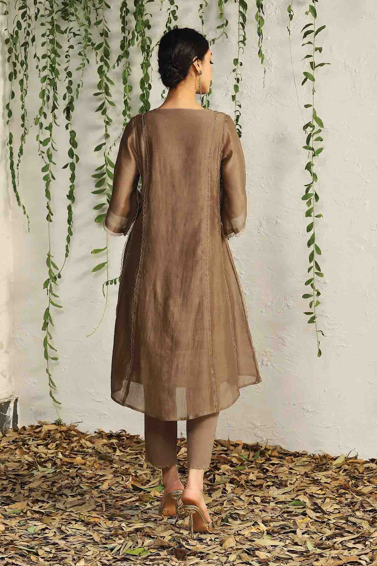 Brown Tie-Up Short Kurta Set