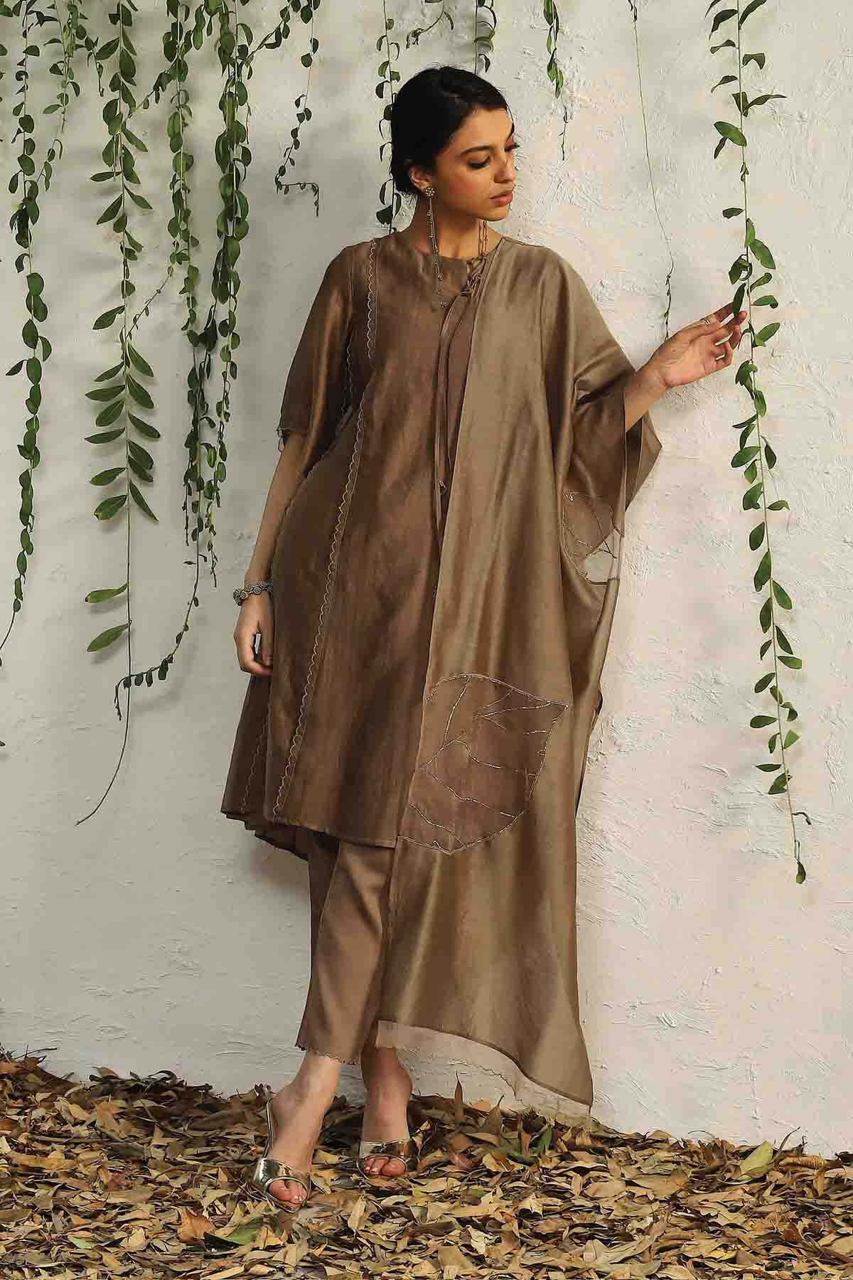 Buy Brown Tie-Up Short Kurta Set Online