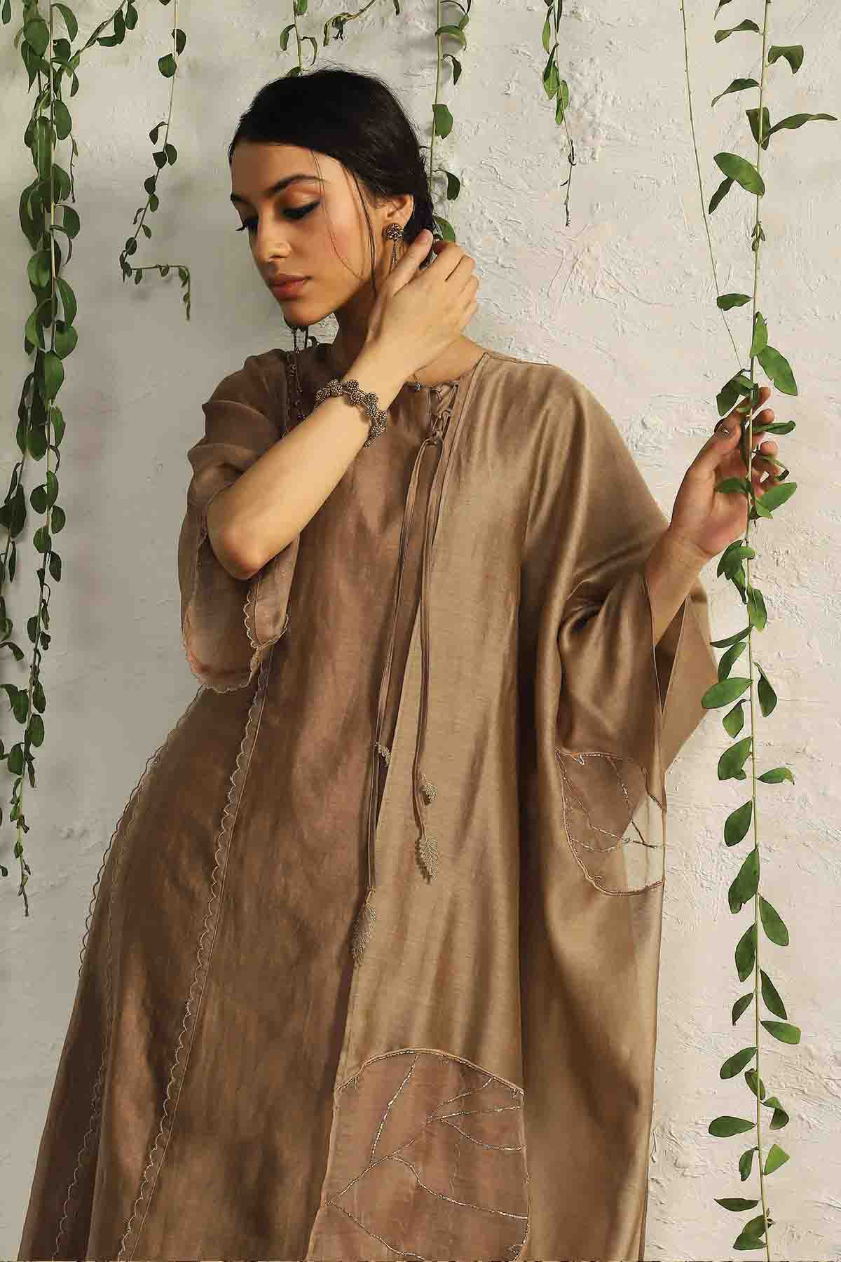 Brown Tie-Up Short Kurta Set