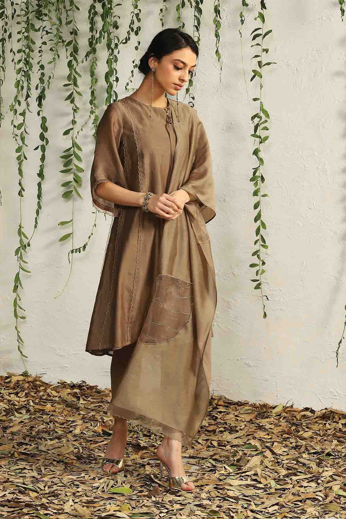 Brown Tie-Up Short Kurta Set