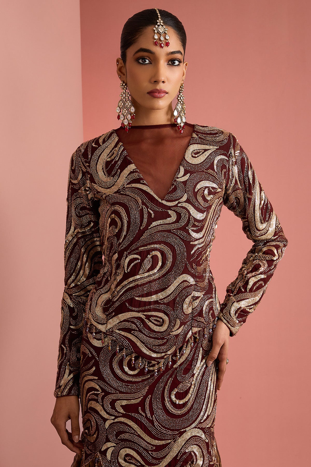 Brown Tissue Indo-Western Set