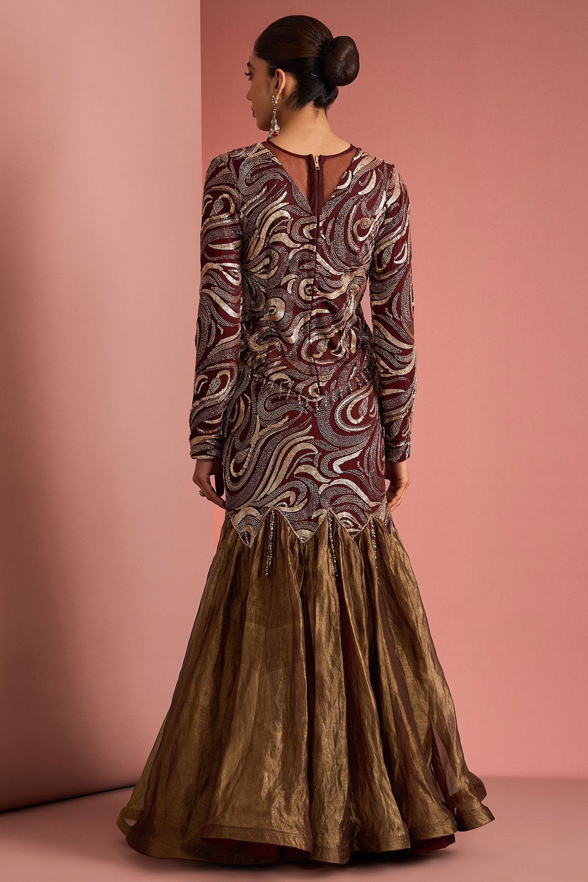 Brown Tissue Indo-Western Set