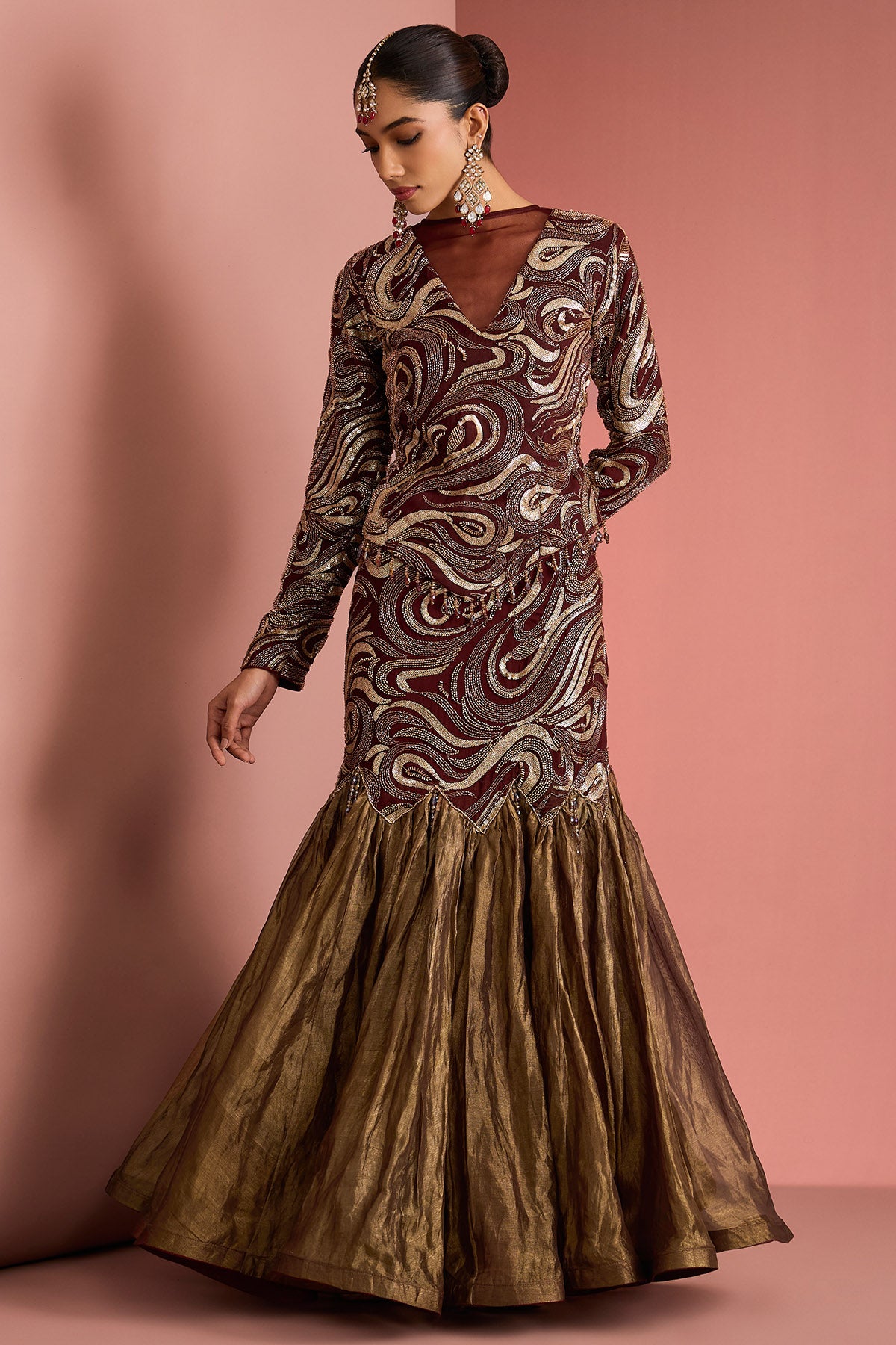 Brown Tissue Indo-Western Set