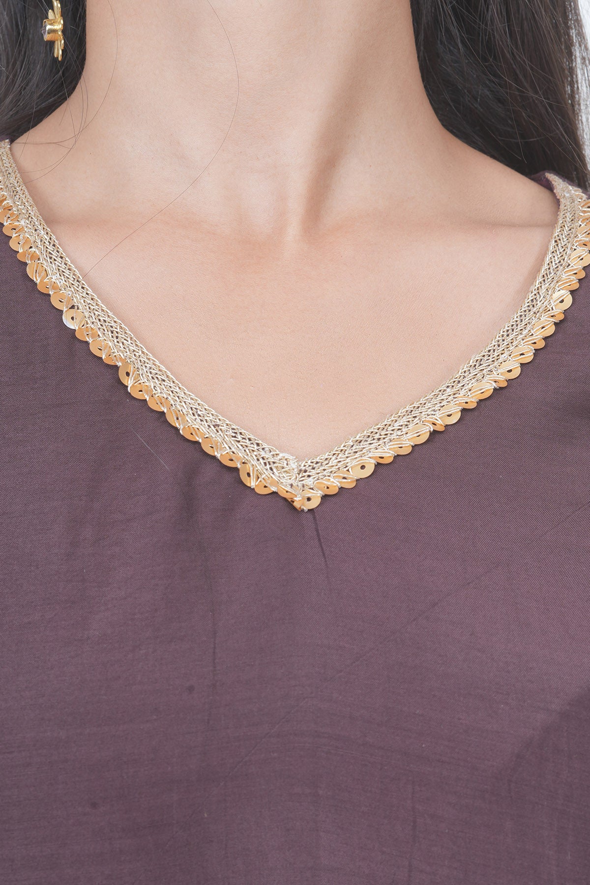 Brown V-Neck Flared Kurta Set