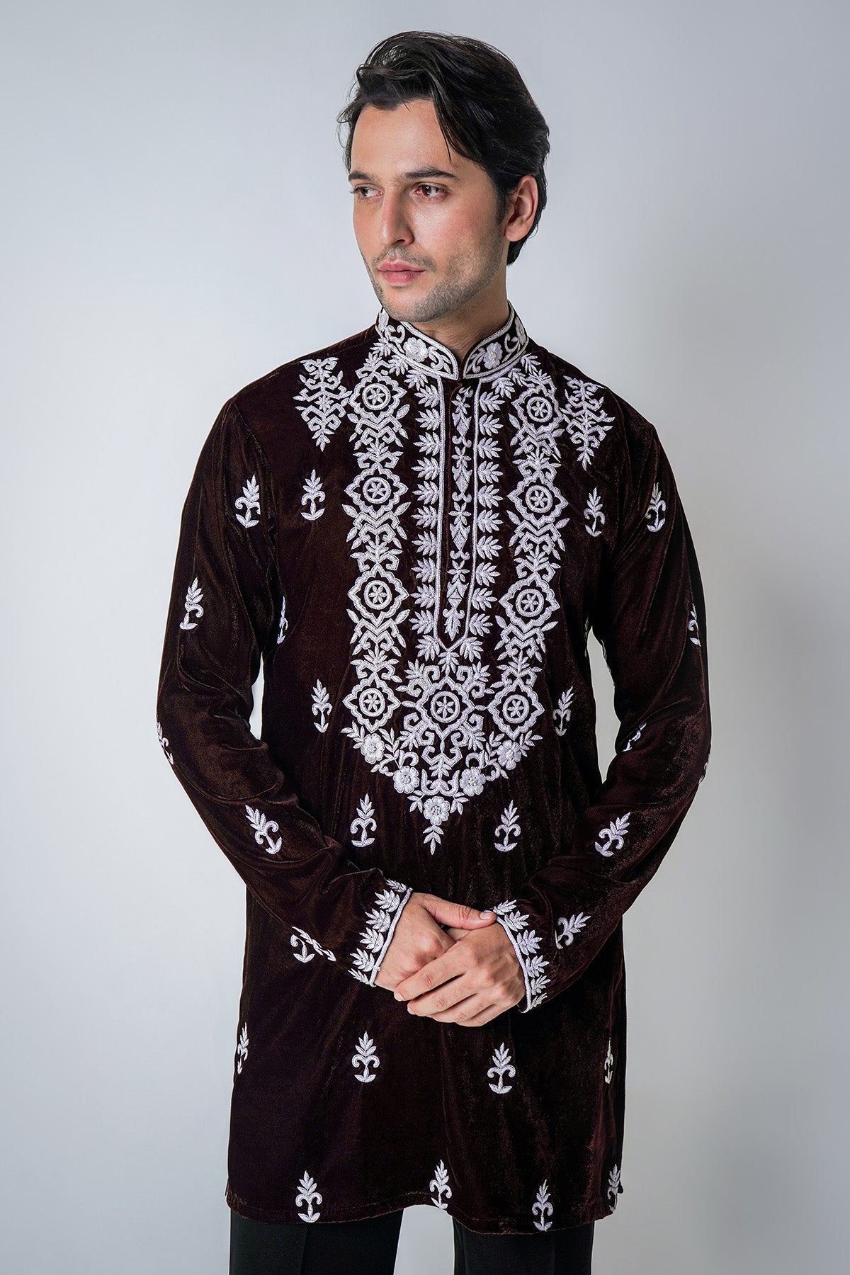 Brown Velvet Kurta And Pants