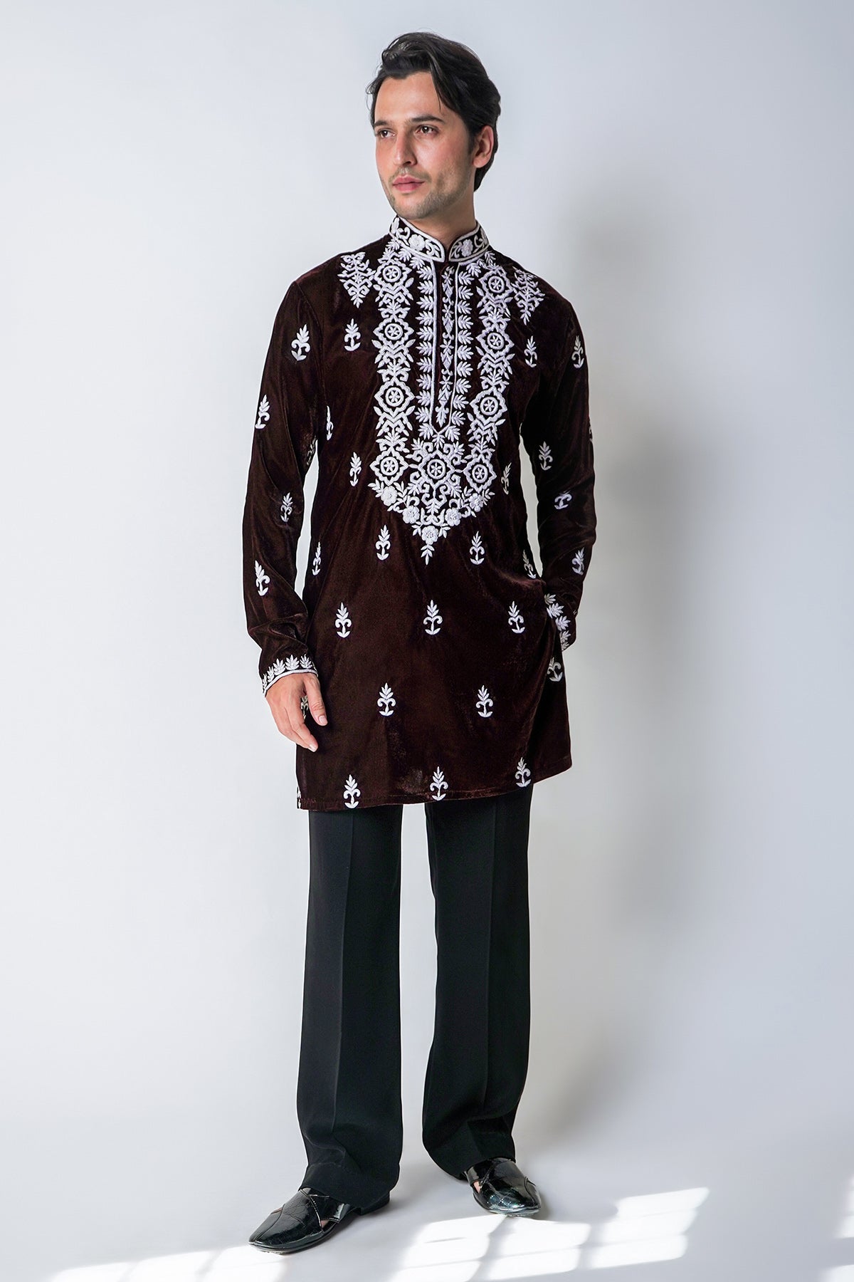 Buy Brown Velvet Kurta And Pants for men by House of Sheriff online available at scrollnshops