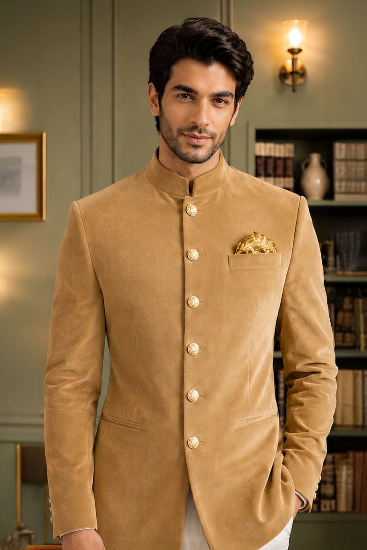 Buy Brown Velvet Work Jodhpuri Suit for men by Aastha Fashion online available at scrollnshops