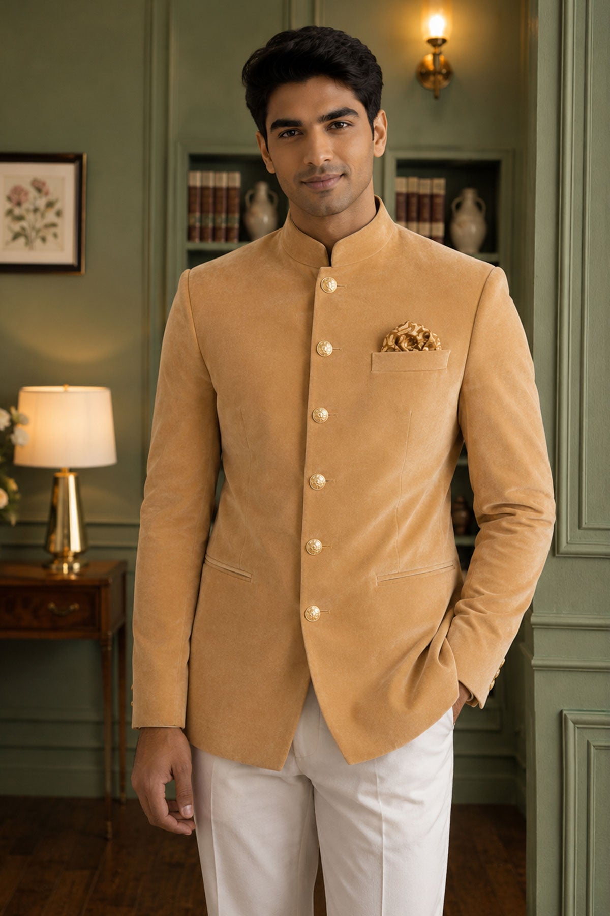 Brown Velvet Work Jodhpuri Suit