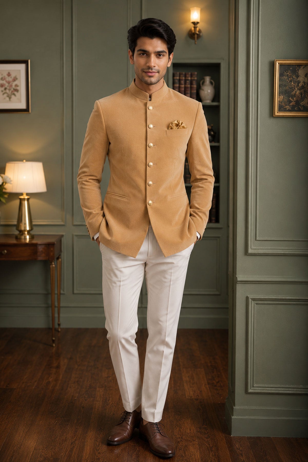 Brown Velvet Work Jodhpuri Suit