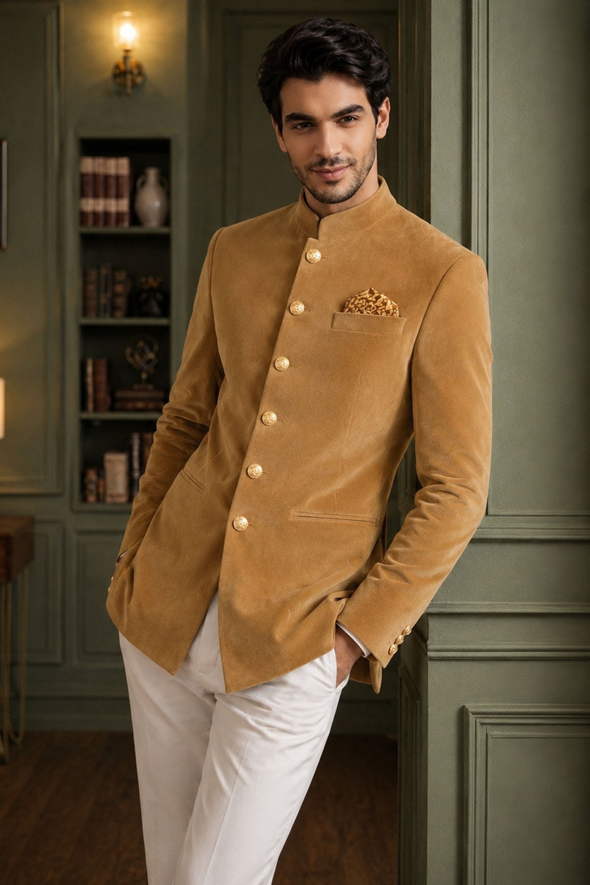 Brown Velvet Work Jodhpuri Suit