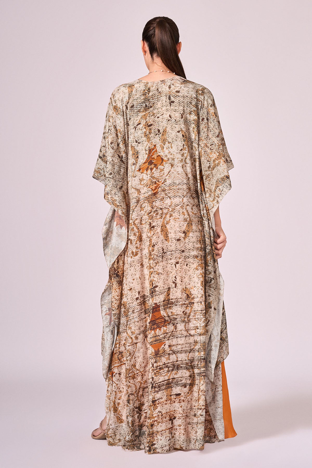 Brown Viscose Floral Print Cape