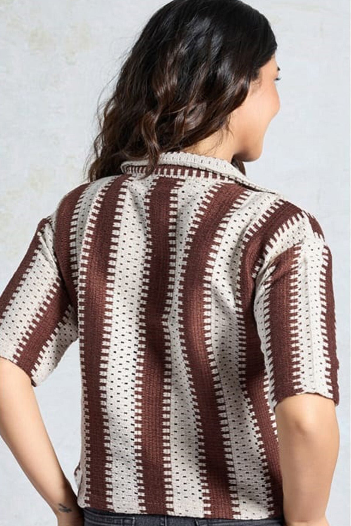 Brown White Woven Style Shirt