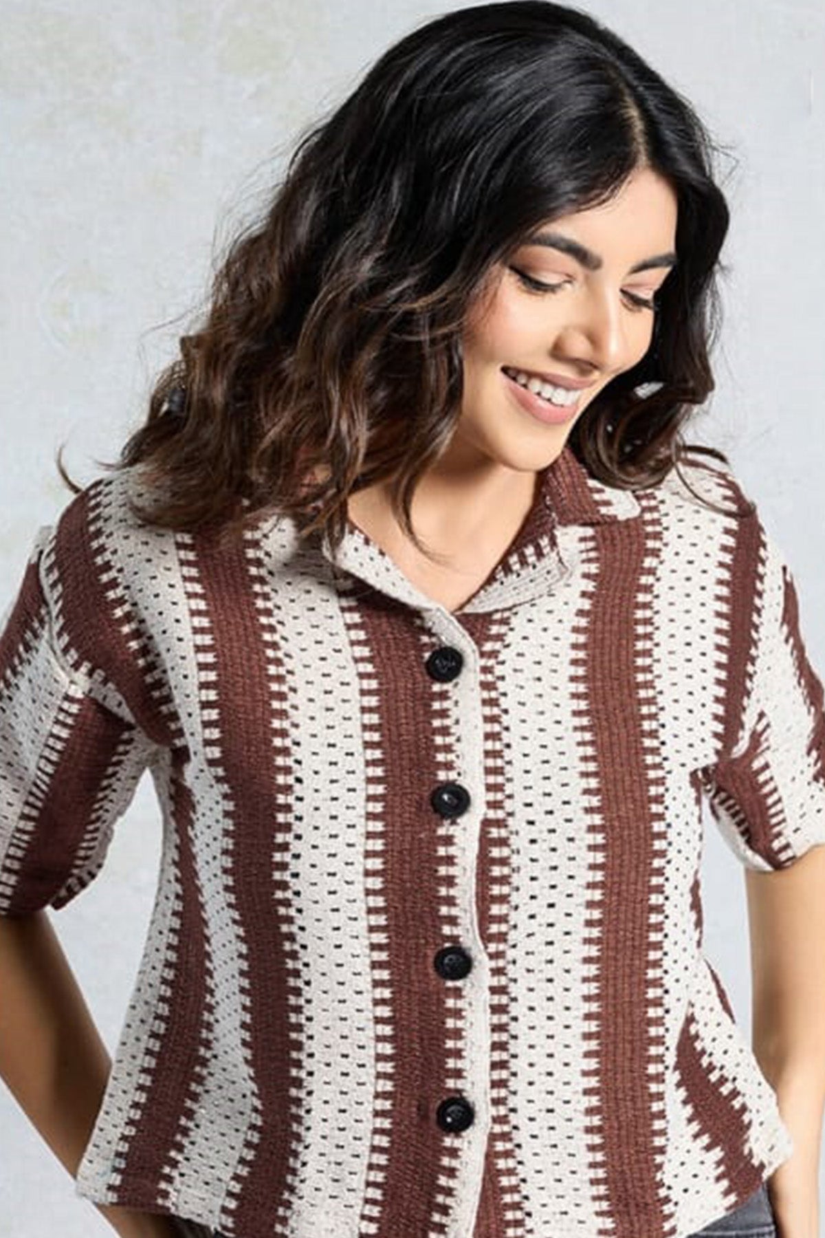 Brown White Woven Style Shirt