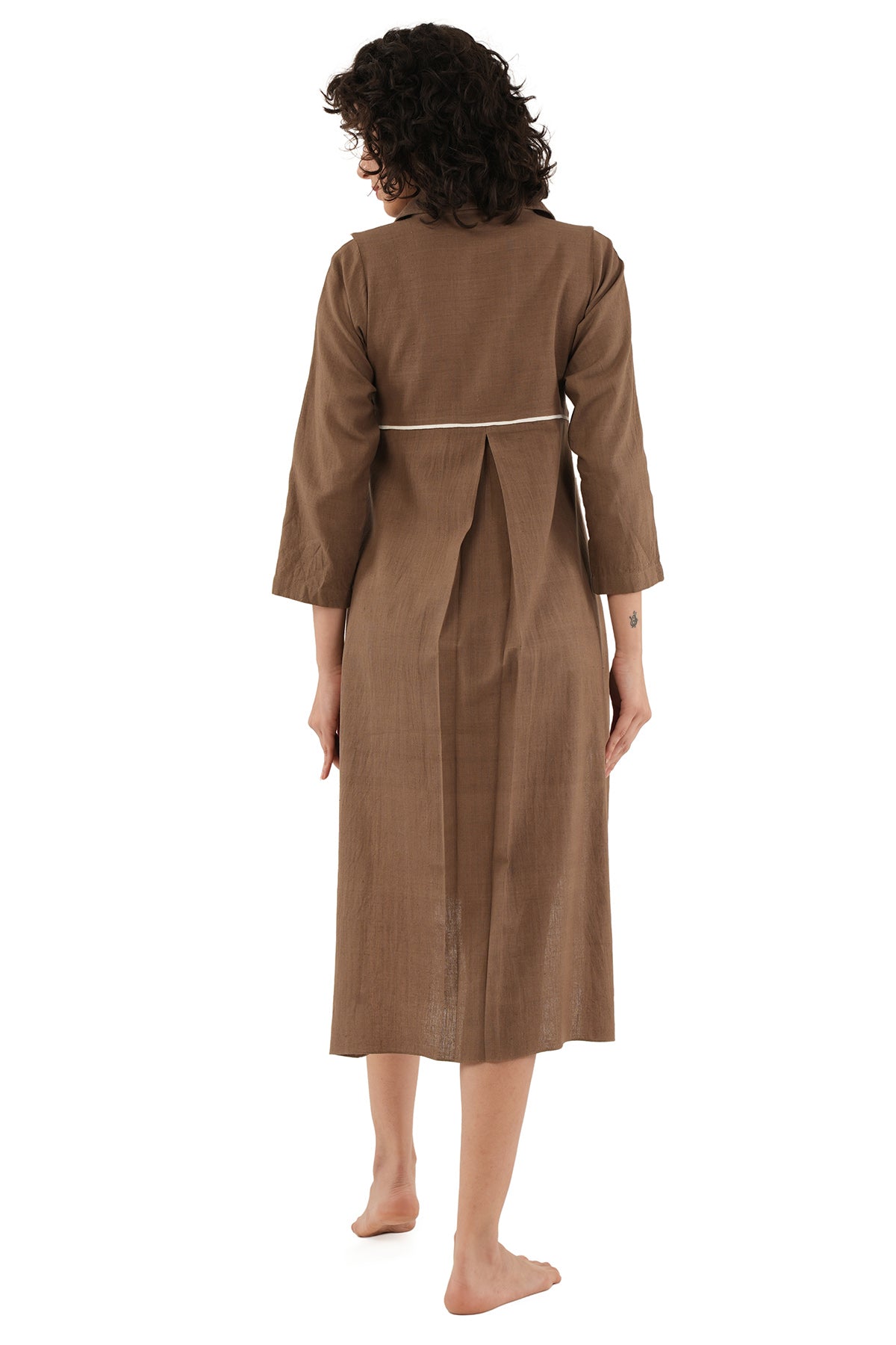 Brown Woven Cotton Midi Dress