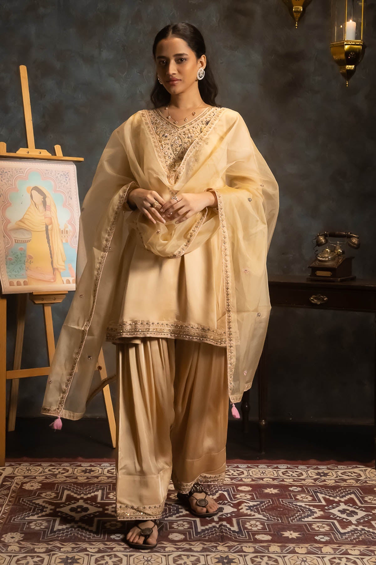 Buy Brown Yoke Embroidered Kurta Set by Aavya for women online at ScrollnShops