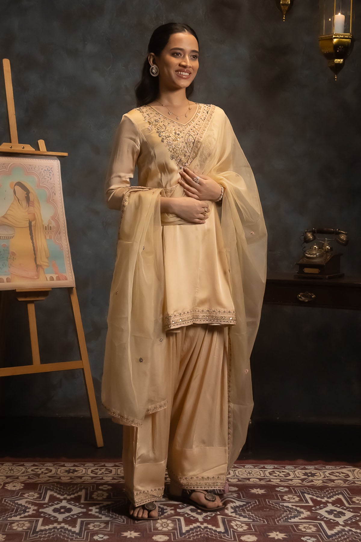 Brown Yoke Embroidered Kurta Set