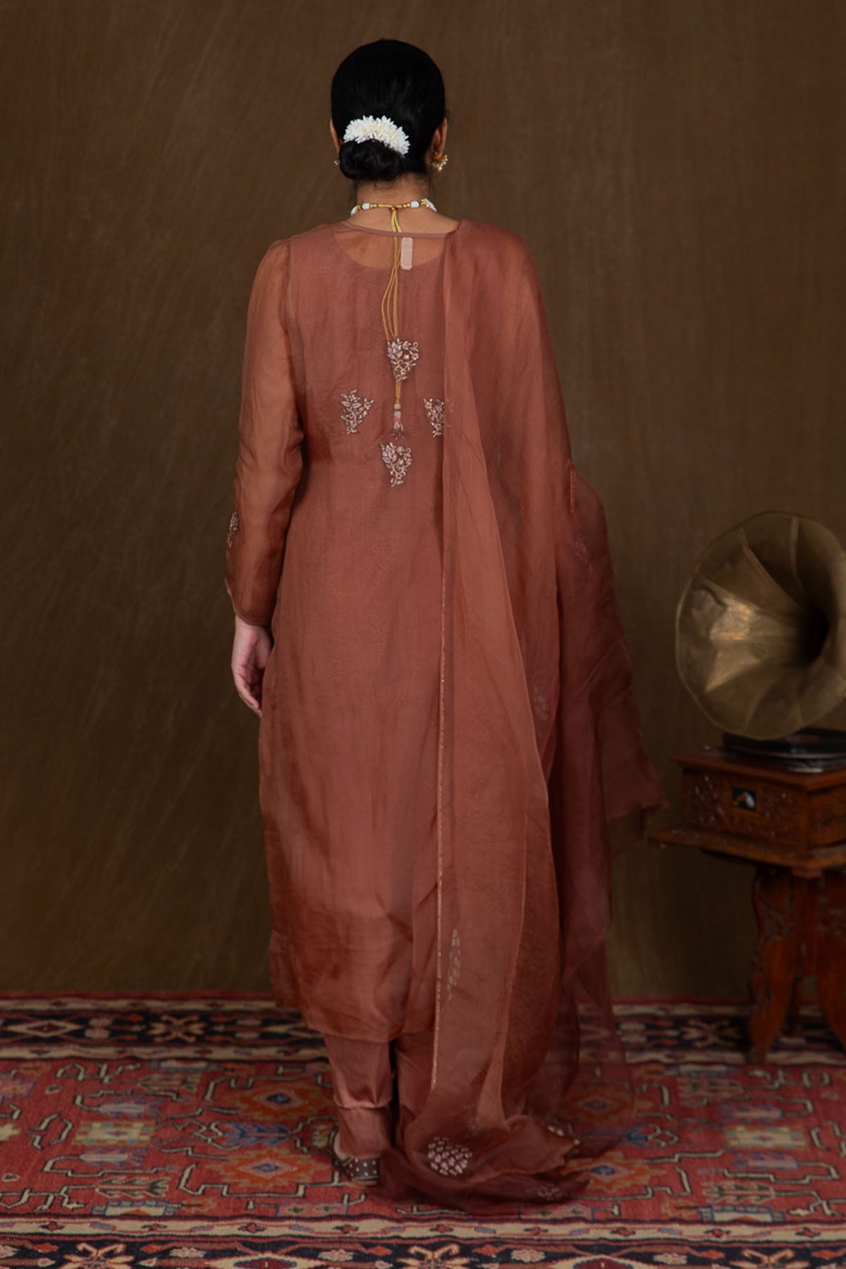 Brown Zardosi Layered Kurta Set