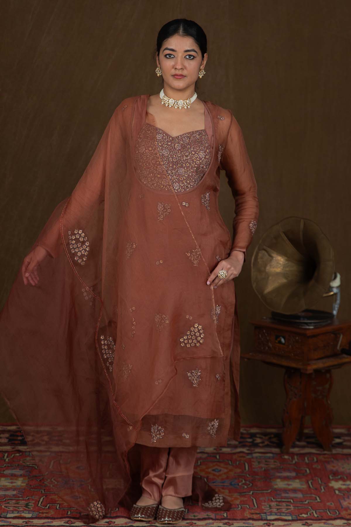 Buy Brown Zardosi Layered Kurta Set by House Of 87 for women online at ScrollnShops