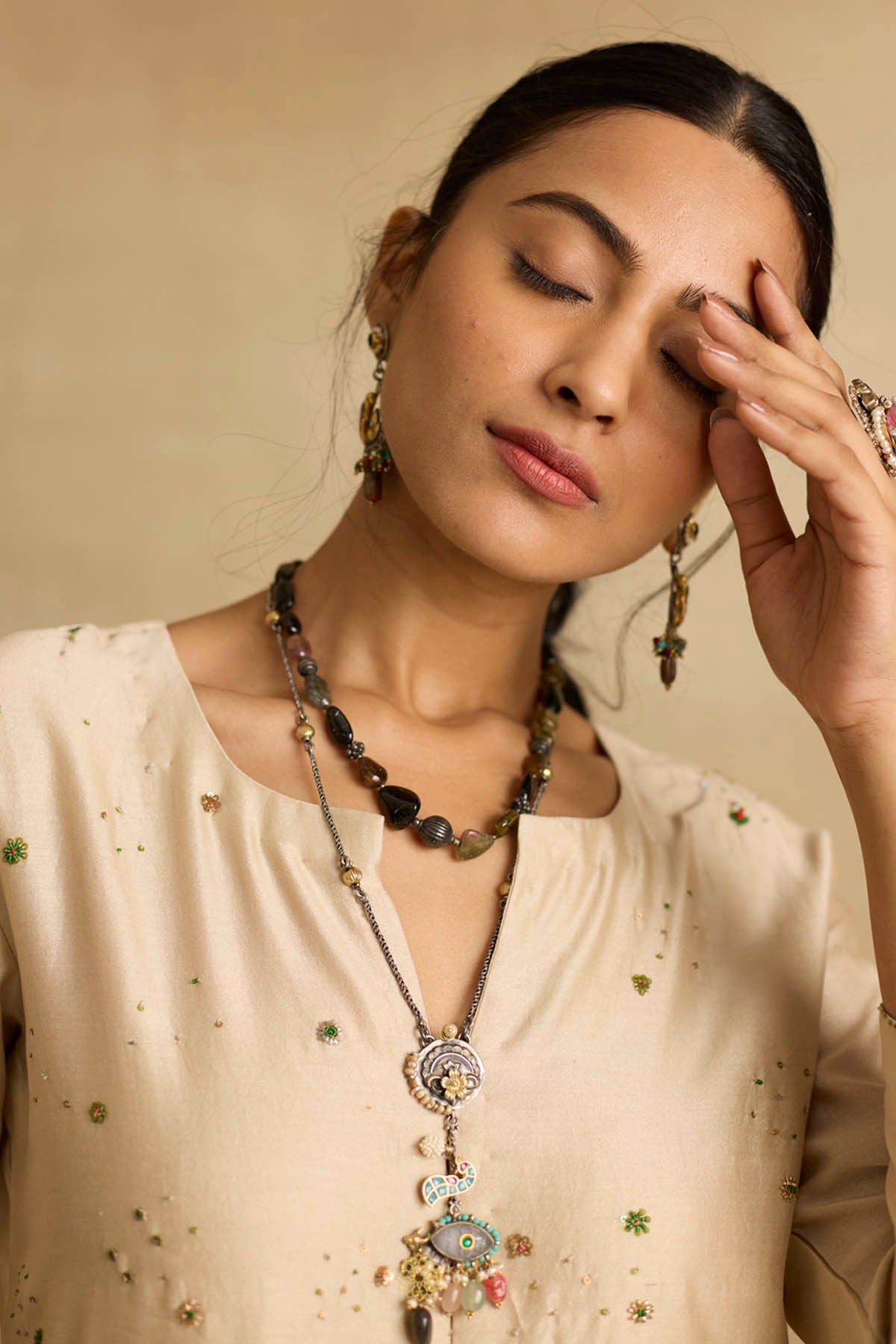 Brown Zardozi A-Line Kurta Set