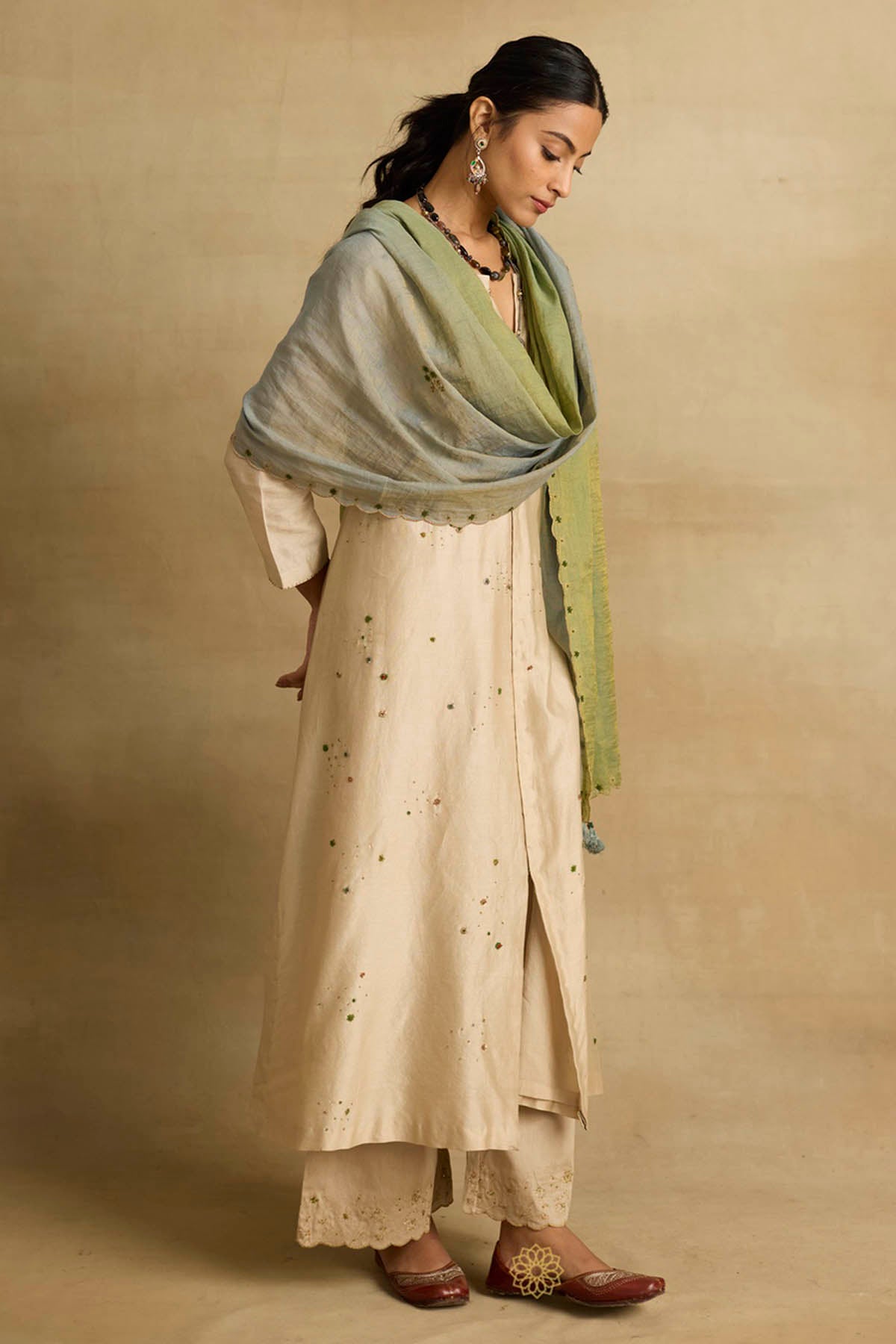 Brown Zardozi A-Line Kurta Set