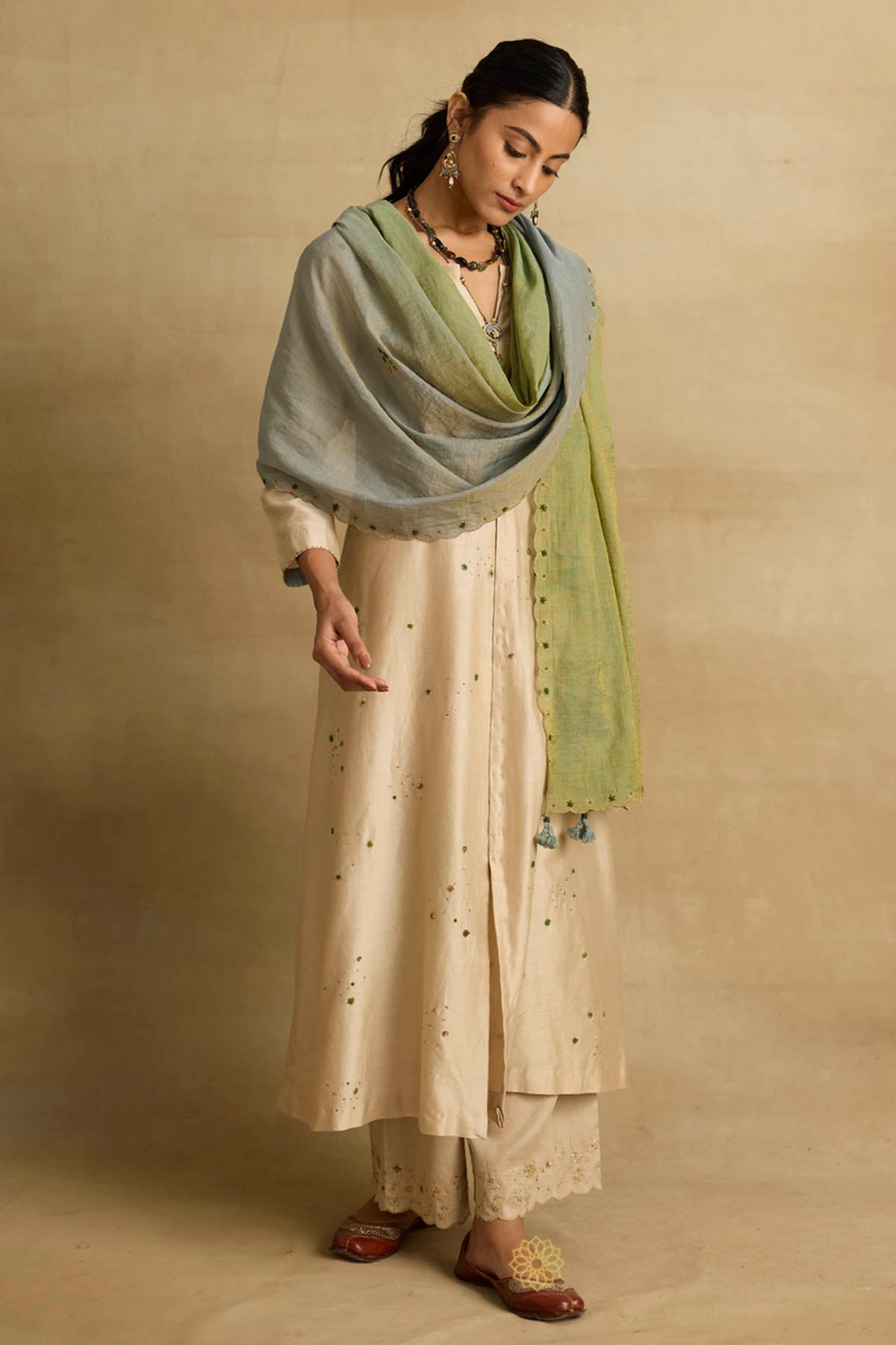 Brown Zardozi A-Line Kurta Set