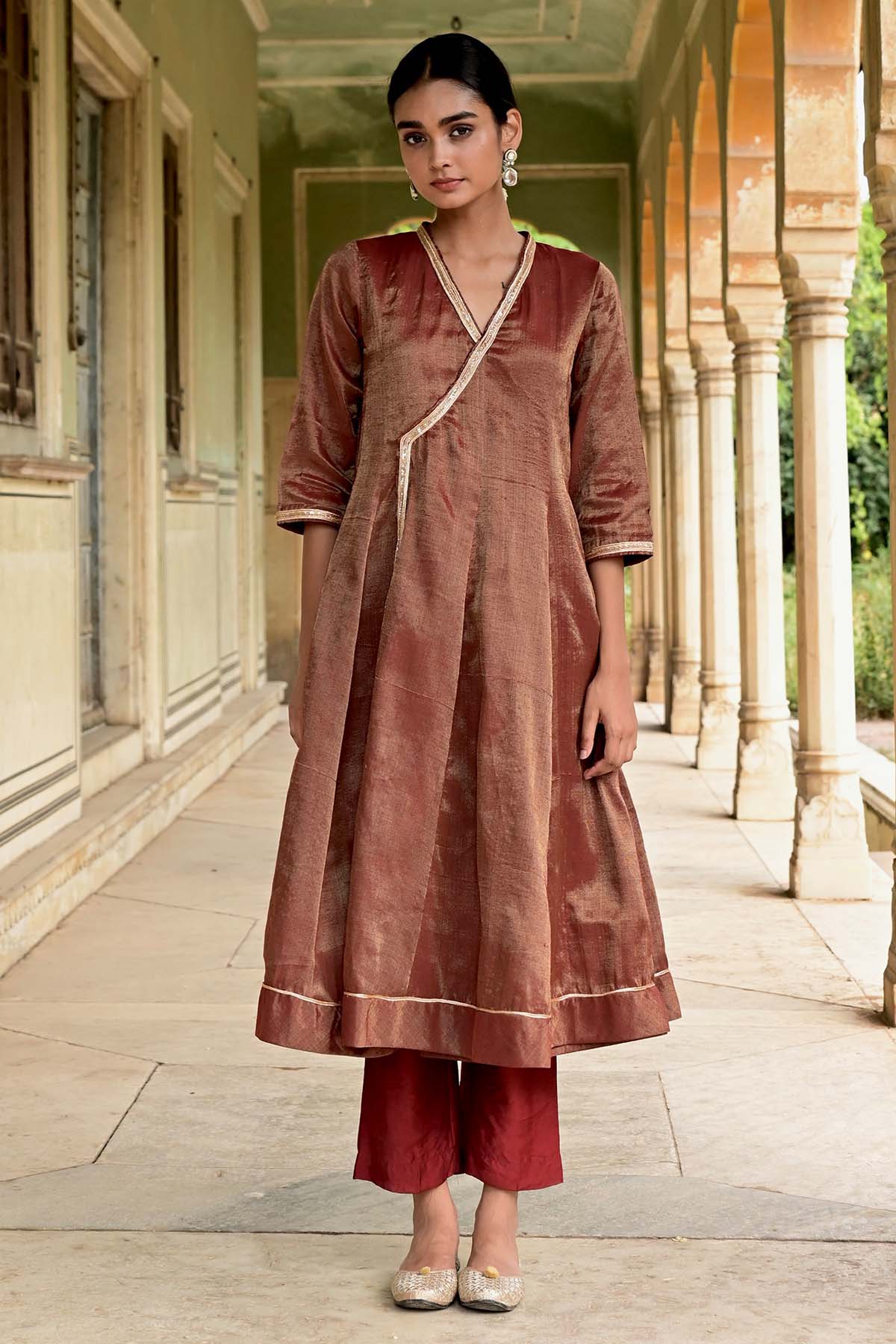 Taro India Brown Zardozi Kurta & Pants for women online at ScrollnShops