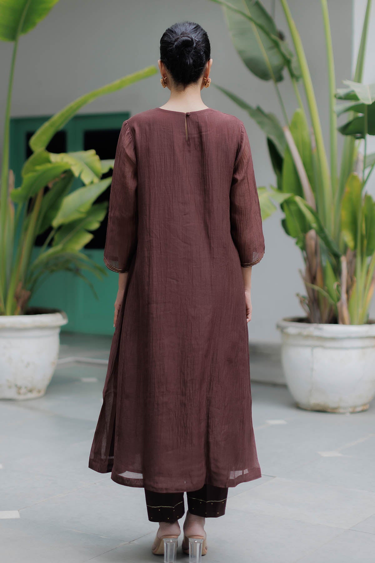 Brown Zari Embroidered Kurta Set