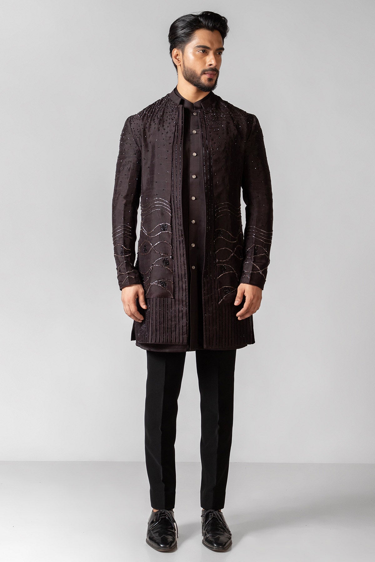 Buy Brown Zarkan & Dabka Achkan Set for men by Paarsh Atelier online available at scrollnshops