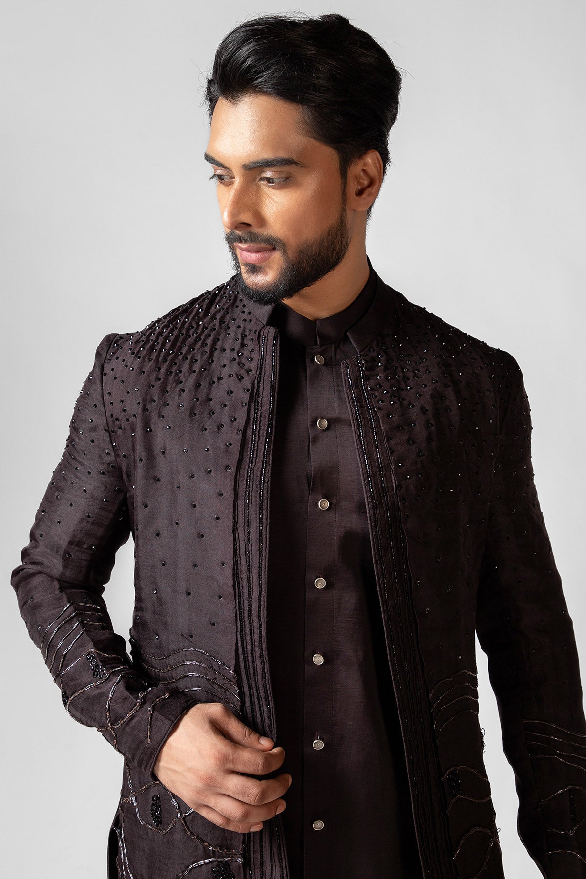 Brown Zarkan & Dabka Achkan Set