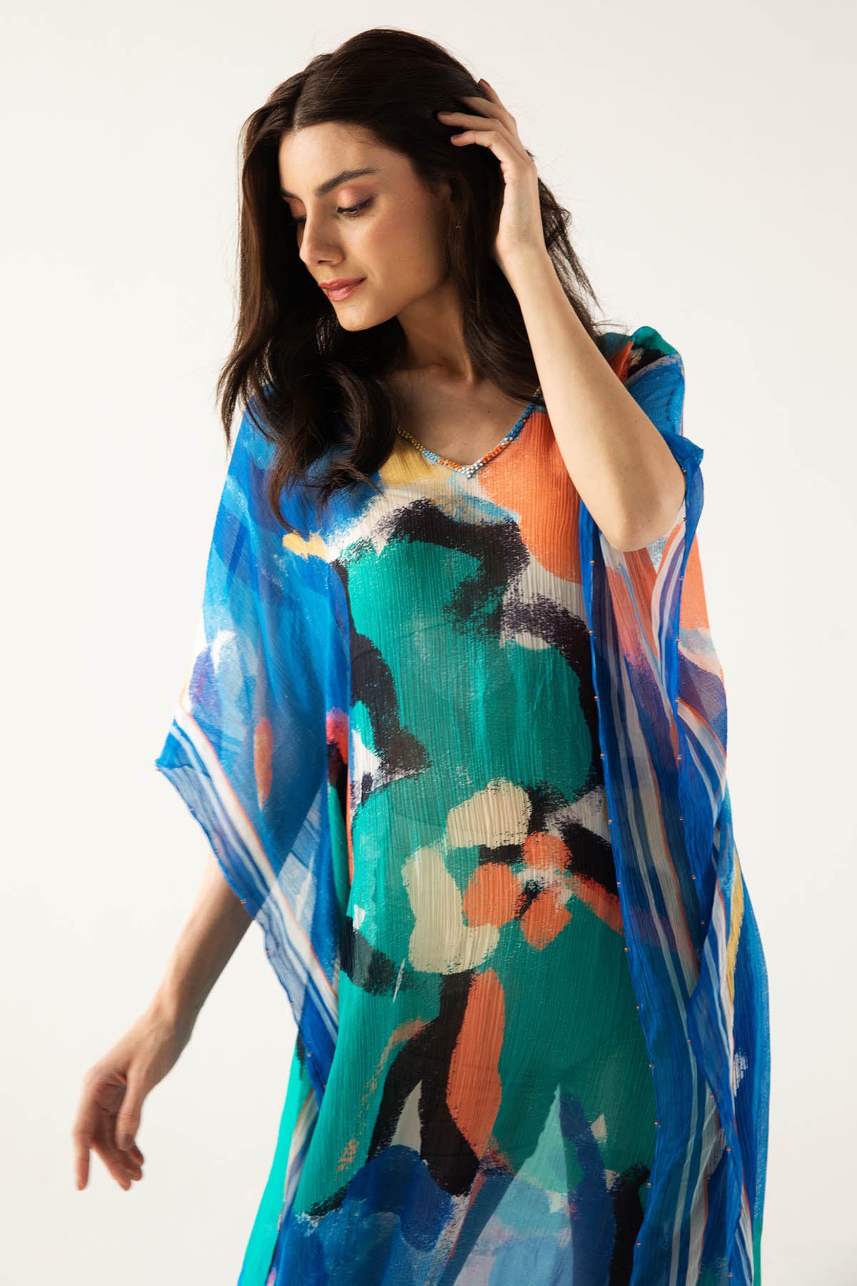 Brushstroke Print Blue Kaftan