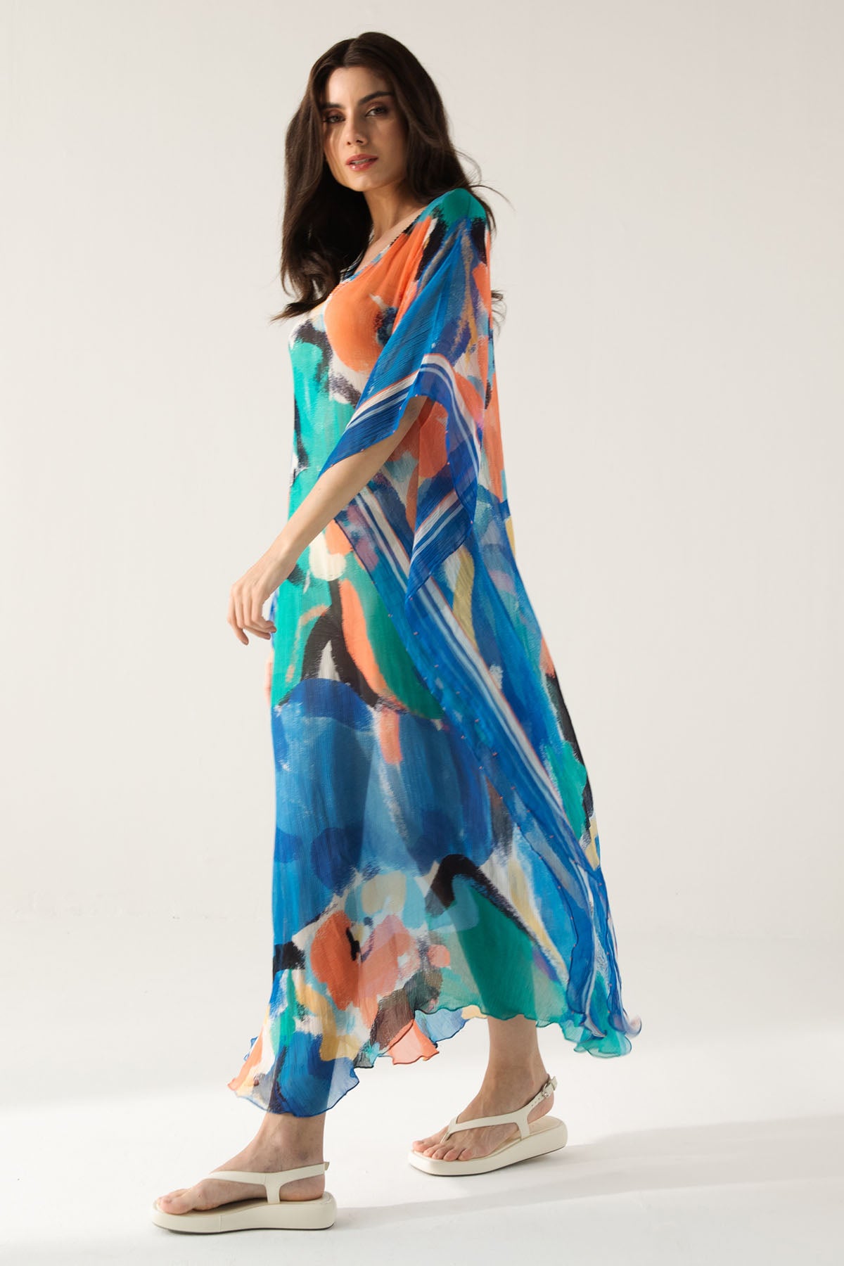 Brushstroke Print Blue Kaftan