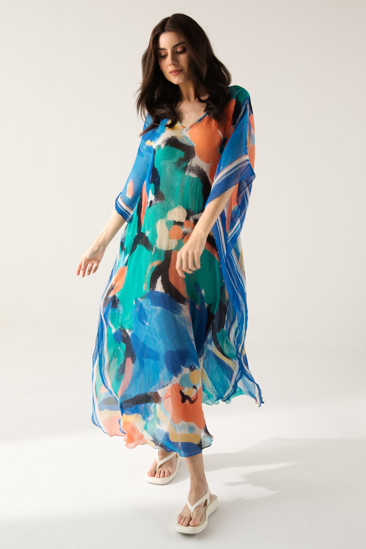Brushstroke Print Blue Kaftan