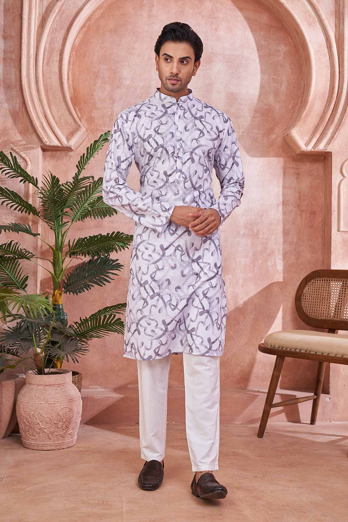 Buy Brushstroke Print Cotton Kurta by SNEHA B - Men for online at ScrollnShops