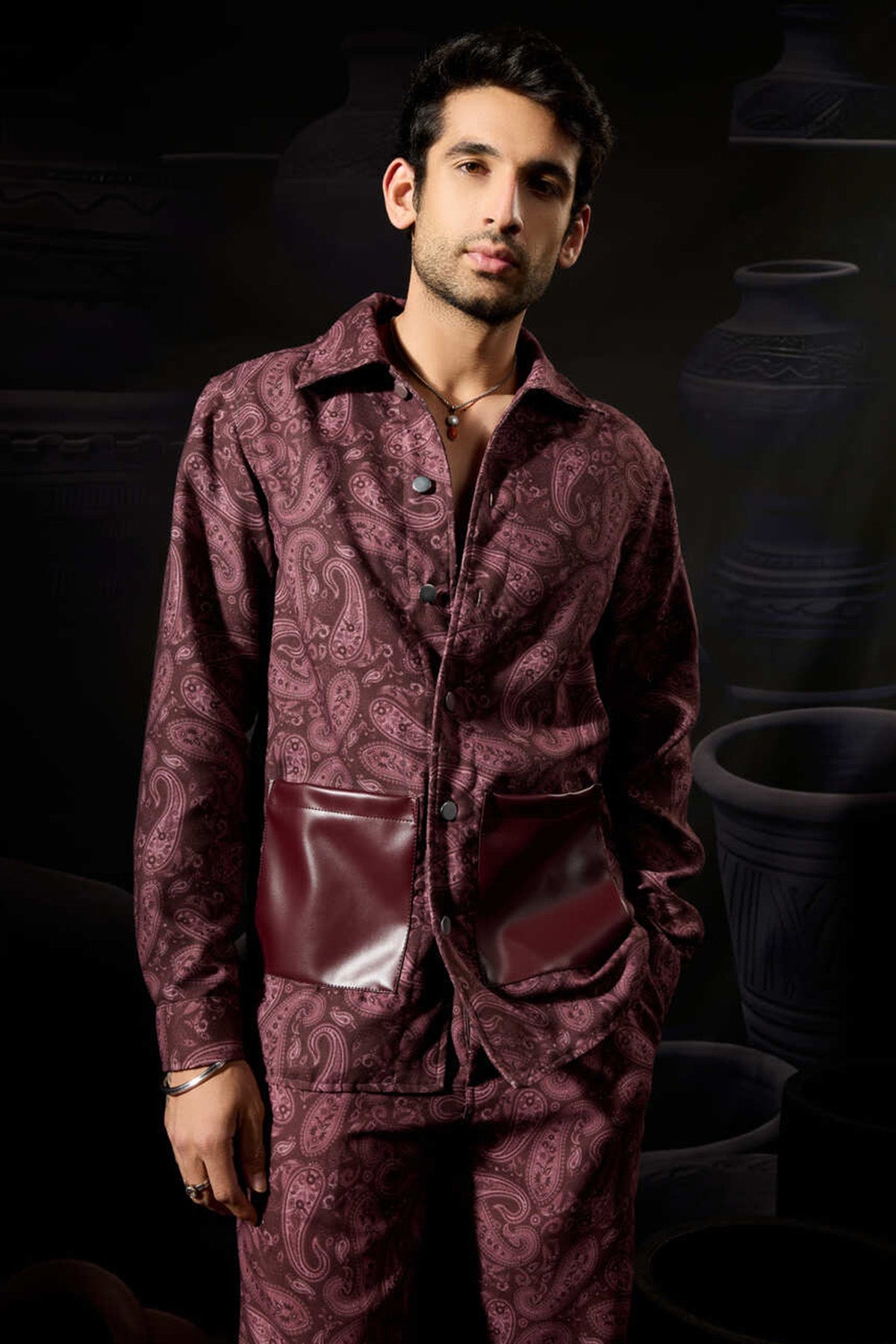 Buy Burgundy Cotton Paisley Jacket for men by ADK online available at scrollnshops