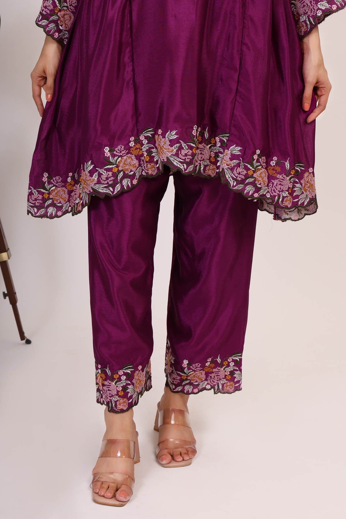Burgundy Embroidered Kurta Set