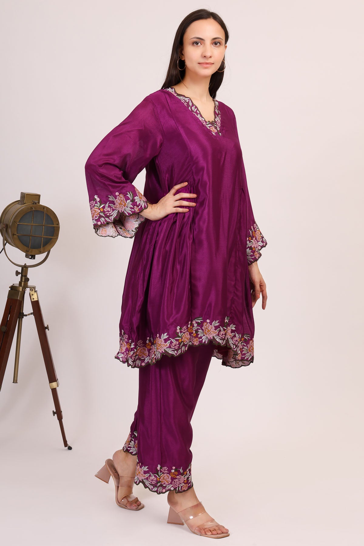 Burgundy Embroidered Kurta Set