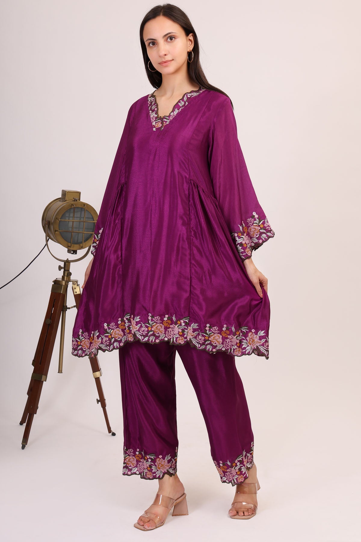 Simply Kitsch Burgundy Embroidered Kurta Set for women online at ScrollnShops