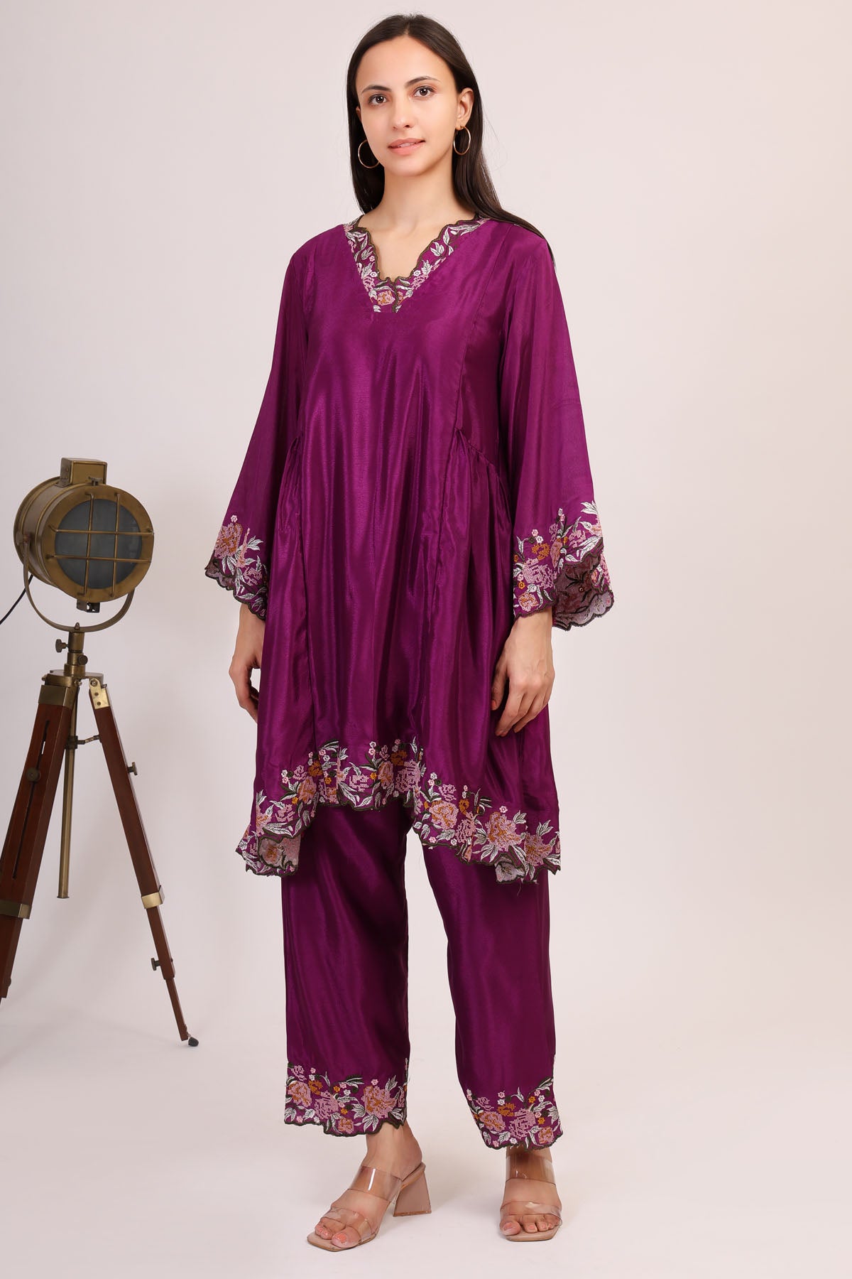 Burgundy Embroidered Kurta Set
