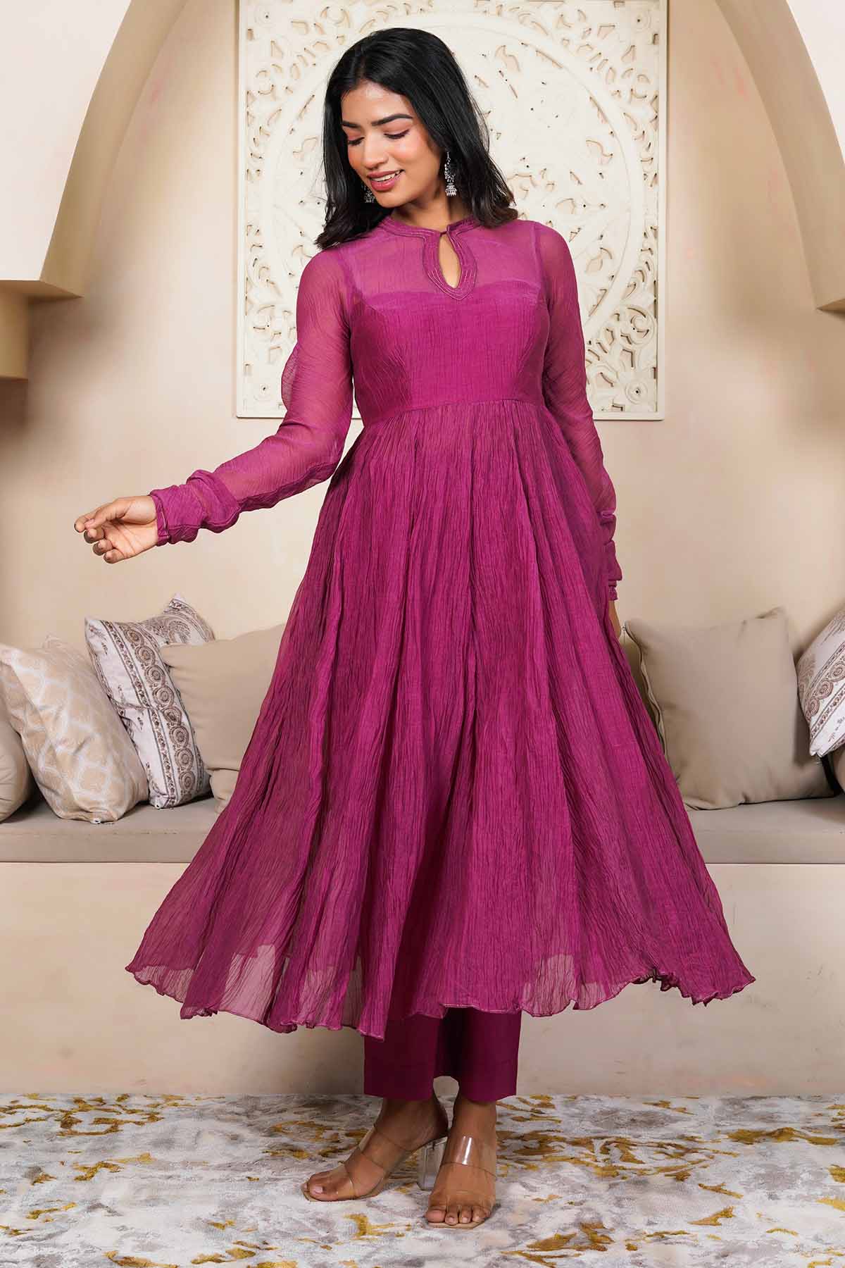 Buy Designer Burgundy Flared Anarkali & Pants Online