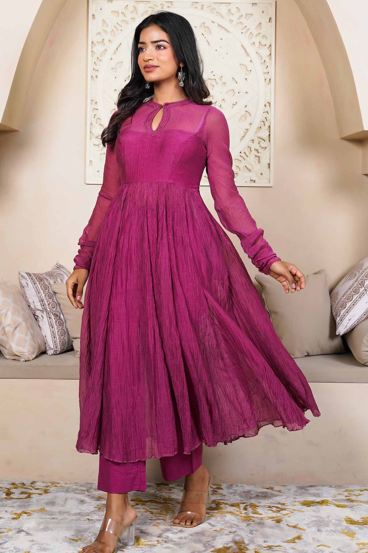 Imrie Burgundy Flared Anarkali & Pants for women online at ScrollnShops