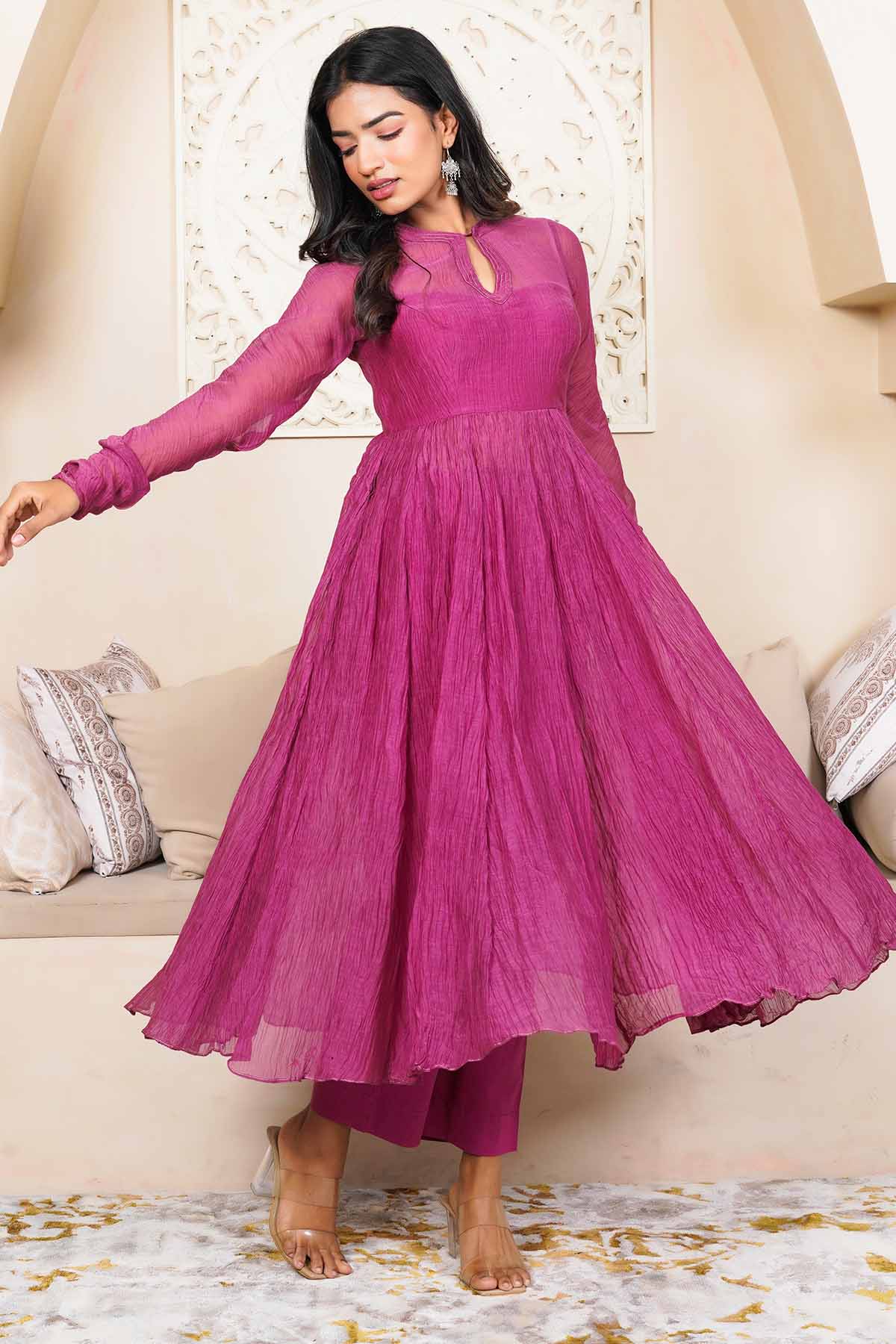 Burgundy Flared Anarkali & Pants