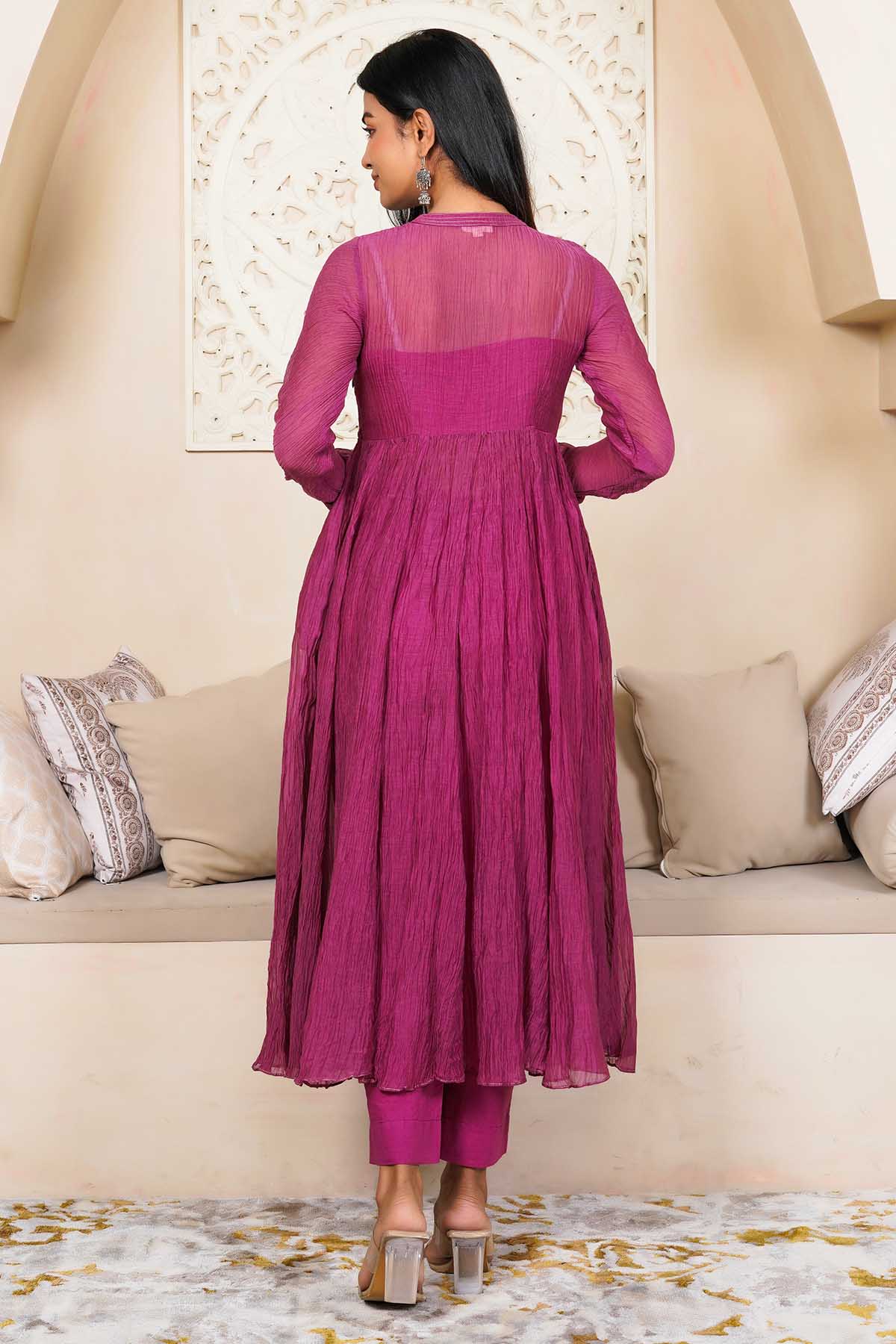 Burgundy Flared Anarkali & Pants