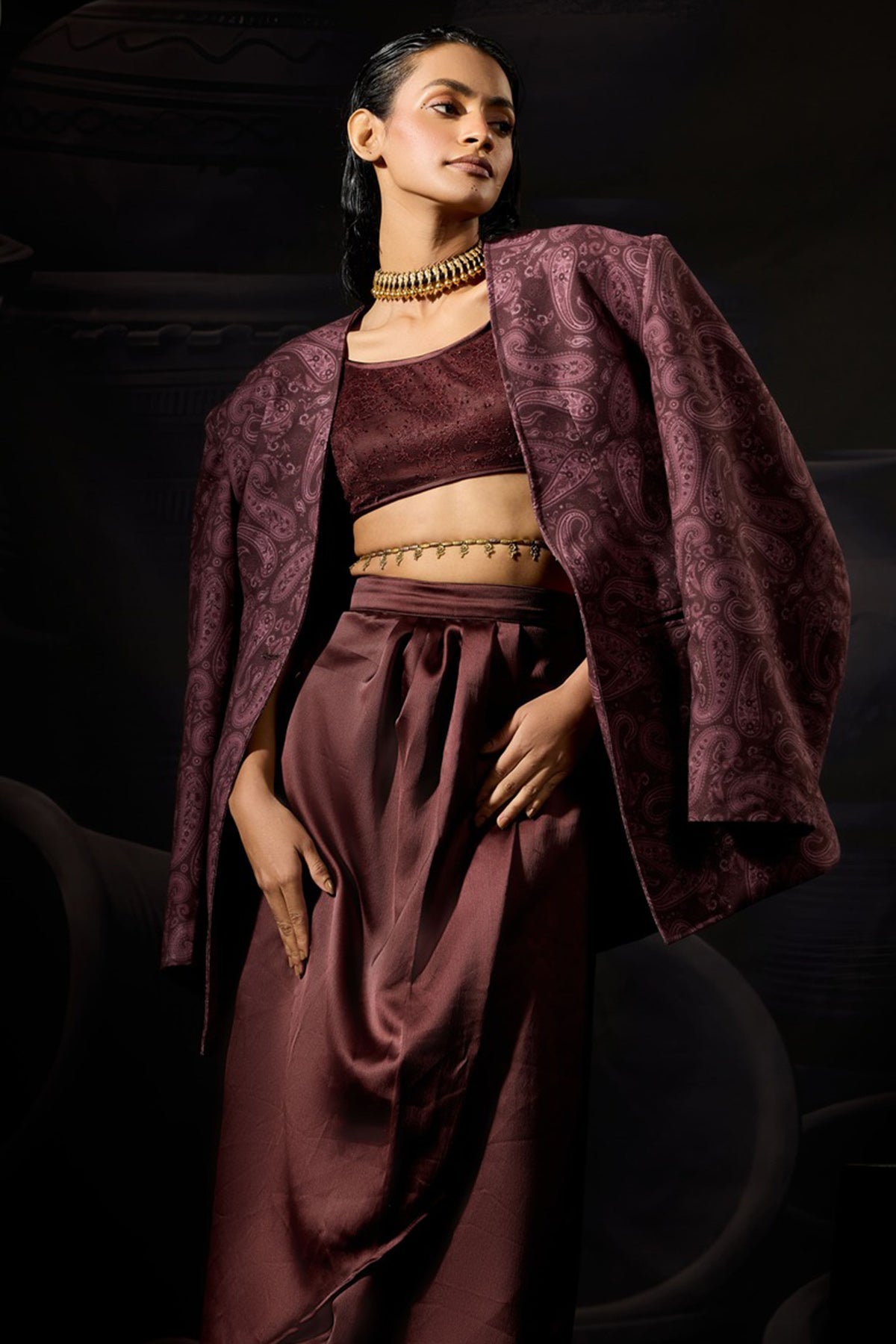 Buy Burgundy Layered Lace Bralette for women by ADK online available at scrollnshops