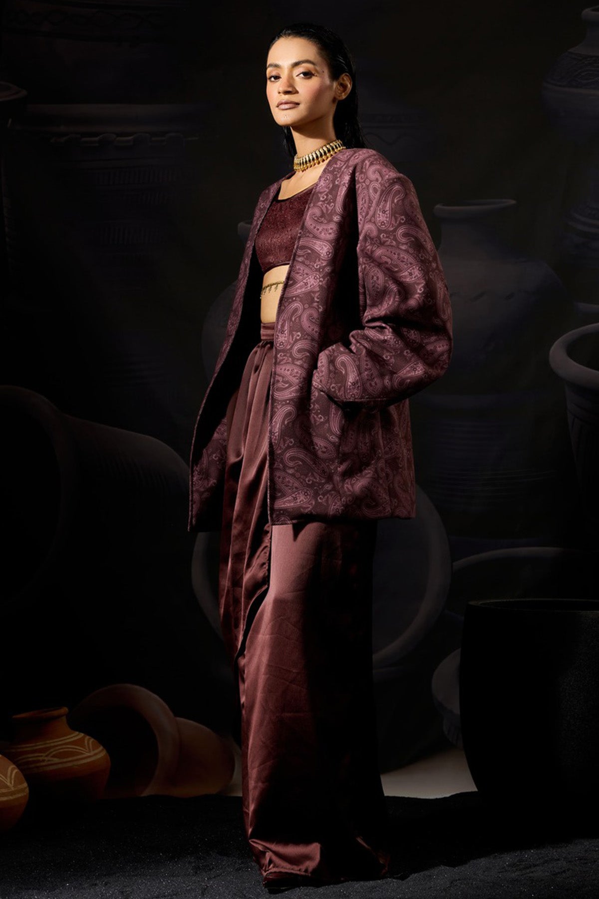 Burgundy Modal Satin Soft Skirt