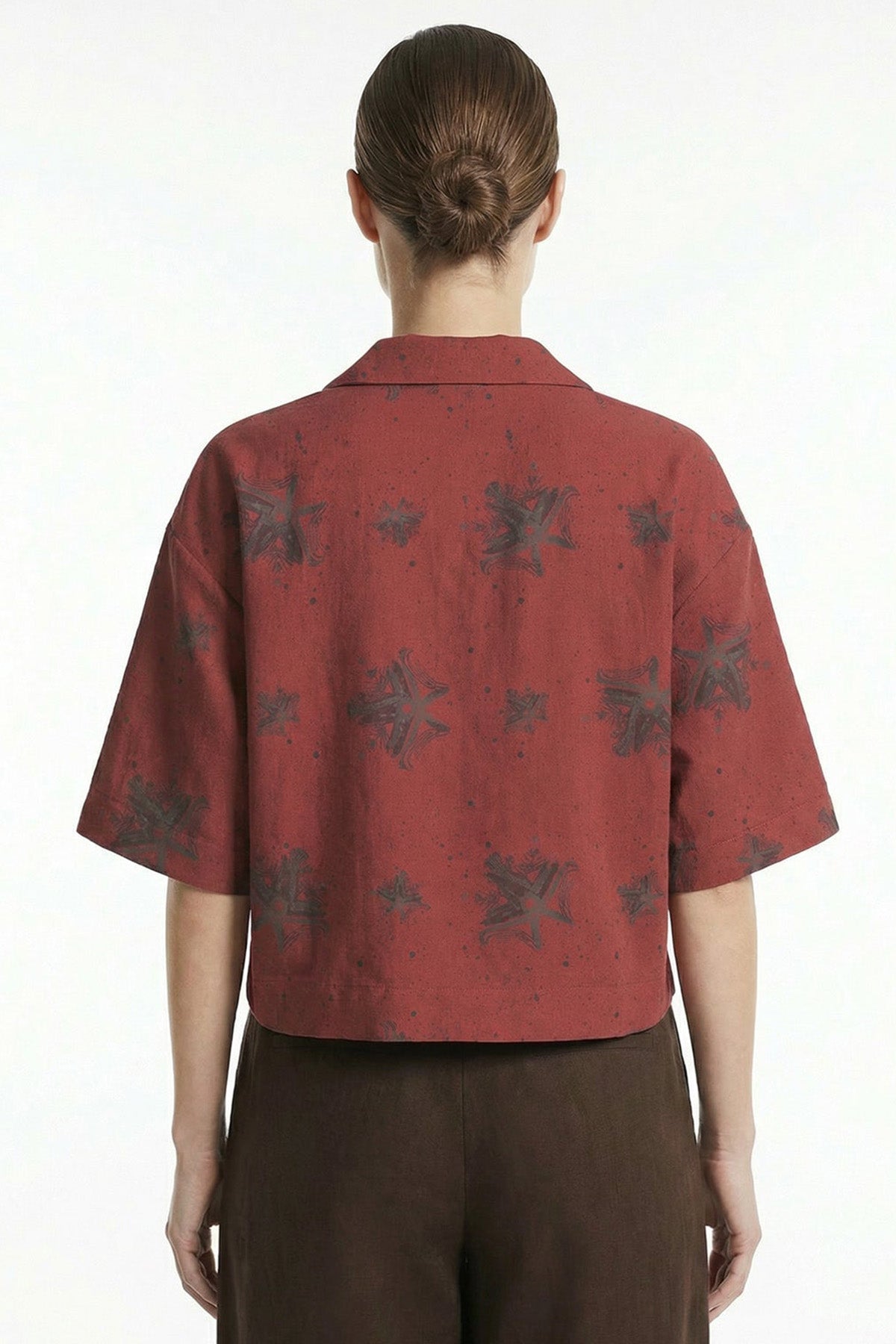 Burgundy Open Collar Crop Shirt