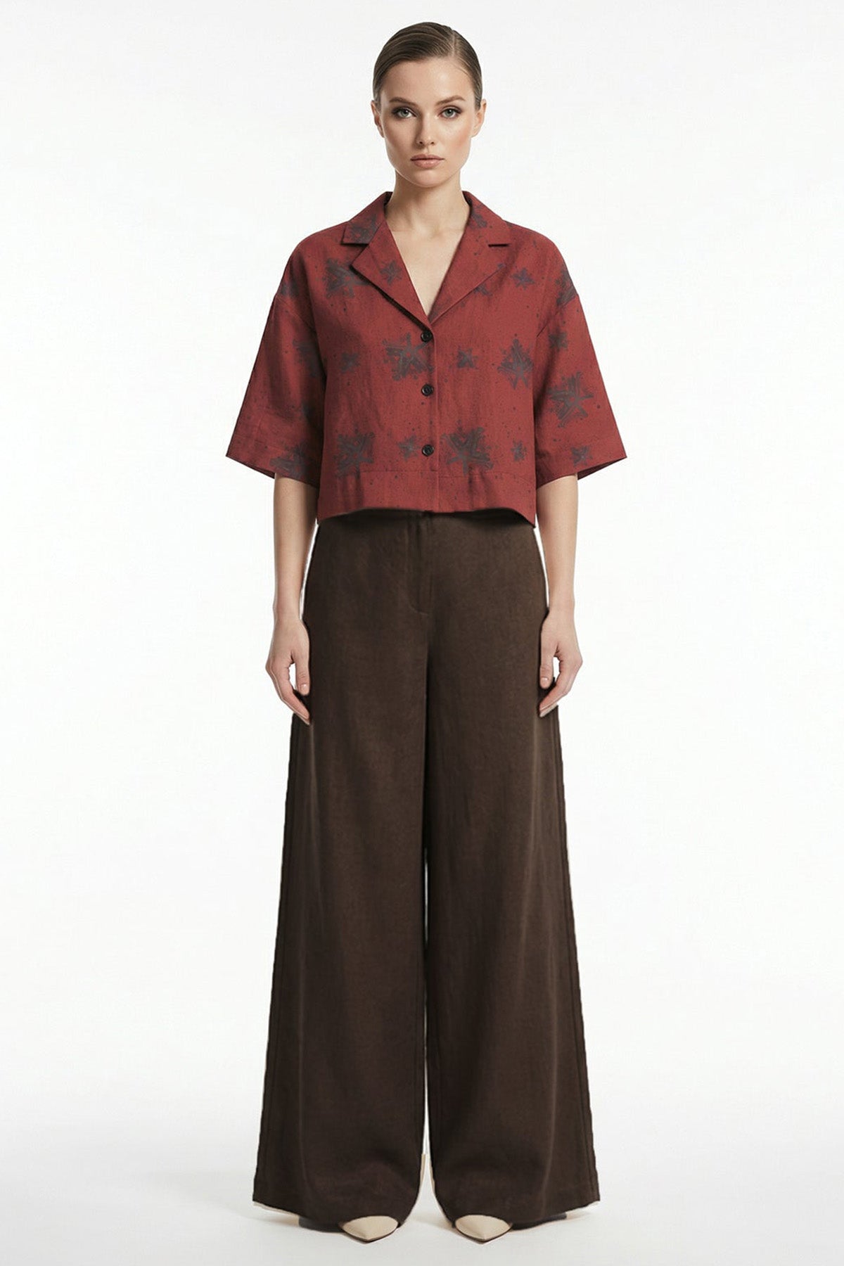 Buy Burgundy Open Collar Crop Shirt for women by Tezhhomayaa online available at scrollnshops
