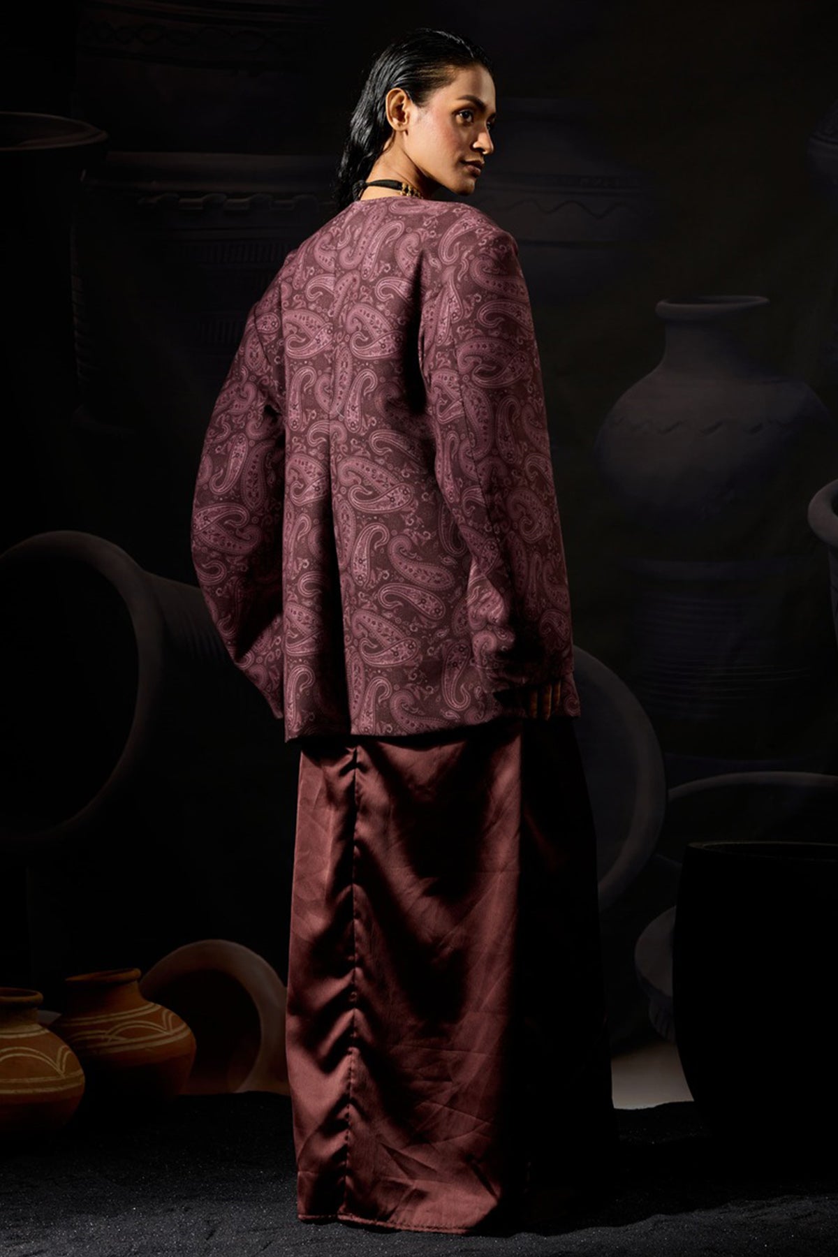 Burgundy Paisley Printed Jacket