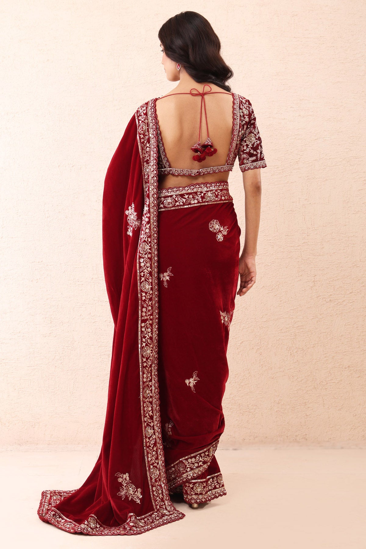 Burgundy Pre Stitched Saree Set