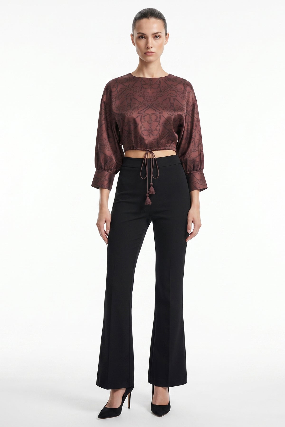 Buy Burgundy Satin Detail Crop Top for women by Tezhhomayaa online available at scrollnshops