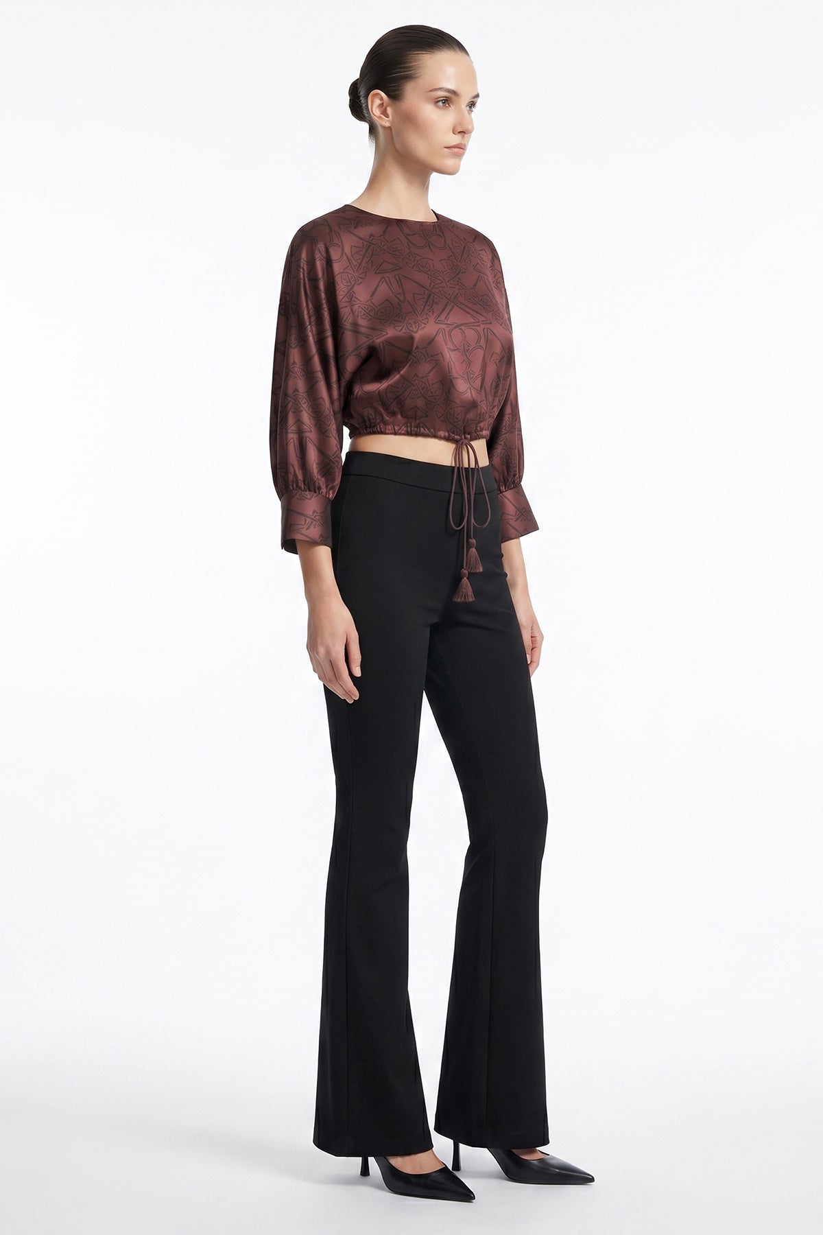 Burgundy Satin Detail Crop Top